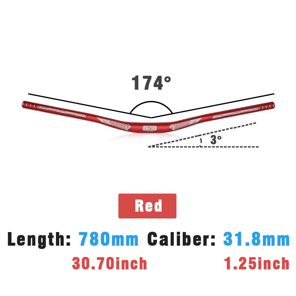 Accessori per Mountain Bike con manubrio curvo per bicicletta in lega di alluminio LUNJE per parti del ciclo del volante con attacco manubrio da 31.8mm 720/780mm: 780mm Red