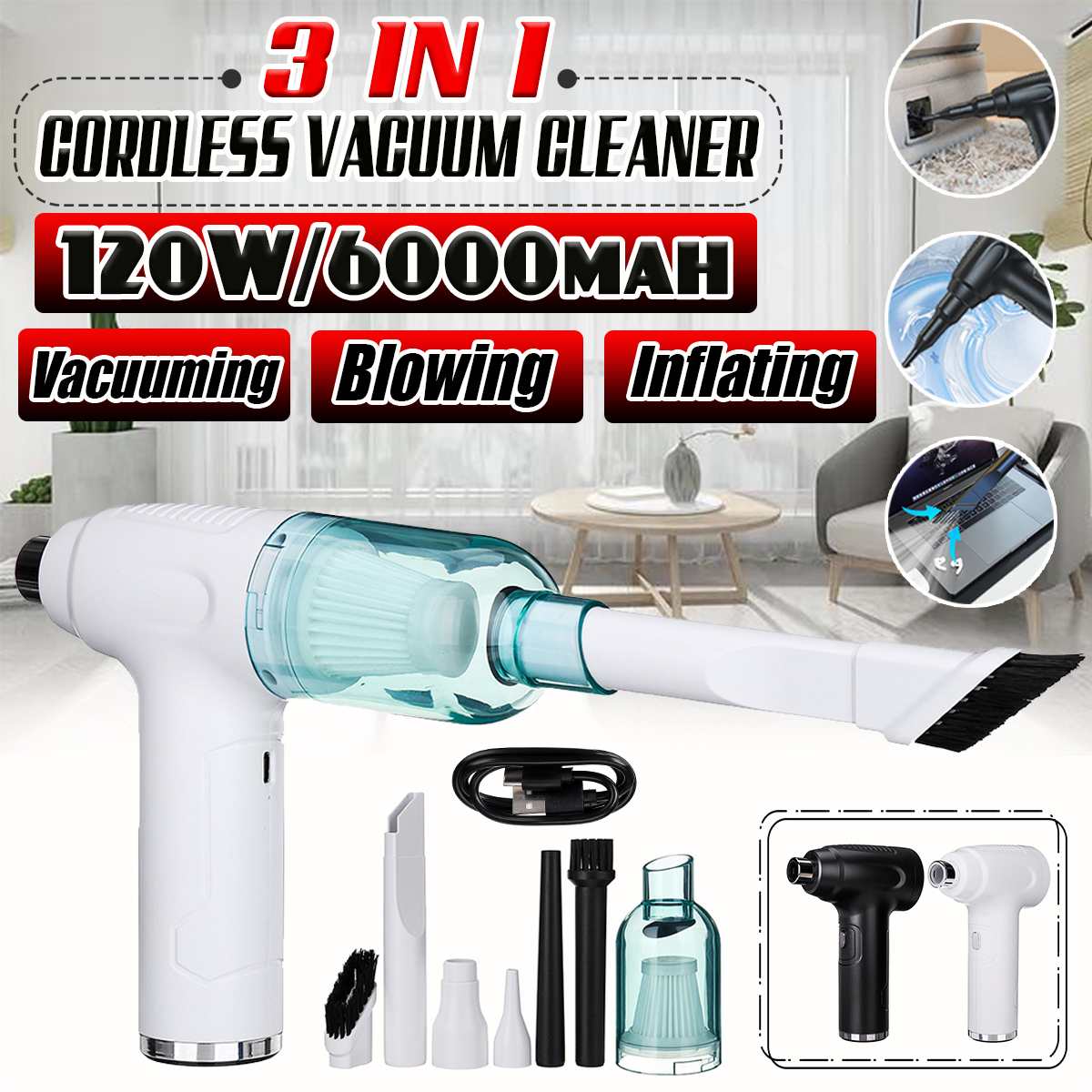 Draadloze Air Duster Usb Dust Blower Handheld Dust Collector Oplaadbare Grote Capaciteit Draagbare Voor Pc Laptop Auto Schoon Toetsenbord