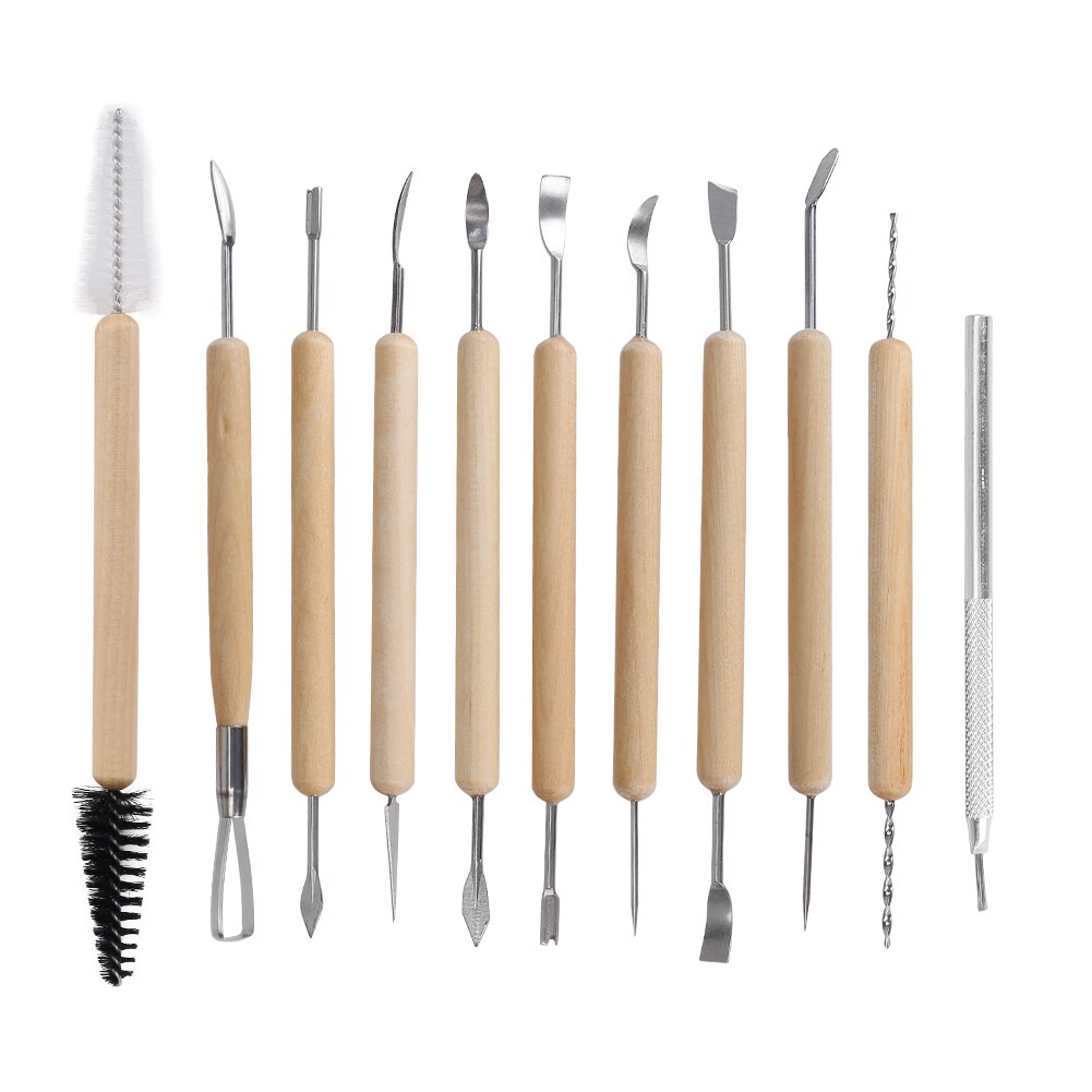11Pcs Wooden Handle Sculpting Tools Arts Crafts Modeling Carving Tools Beginner Modeller Clay Sculpting Tools Set