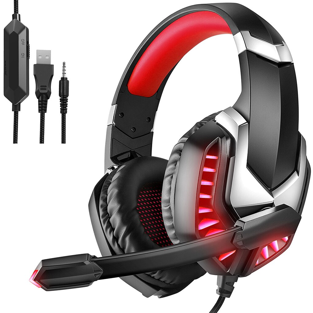 Profession Game Headset Wired 3.5mm Headphone Noise Reduction LED Light Headphone with Microphone for Computer Laptop: Black Red