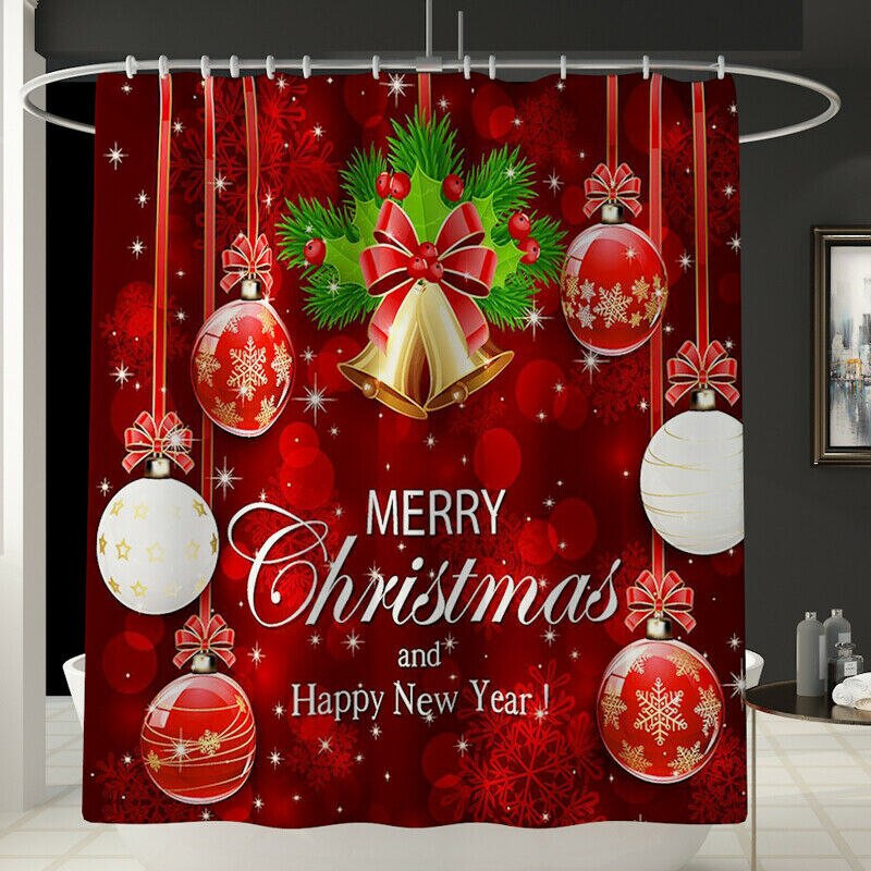 Christmas 4pcs Bathroom Shower Curtain Set Printed Santa Claus Bath Water Absorbing Toilet Polyester Cover Mat Home Decor