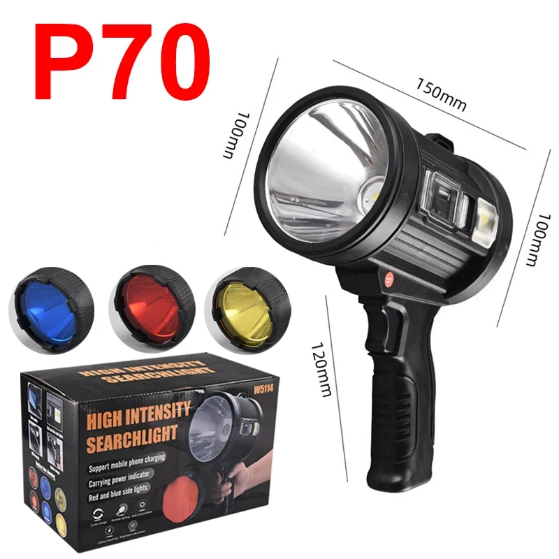 Projecteur Rechargeable, lampe de poche de chasse portative 1000,000 Lumens, Spot Led avec lumière Cob et panneaux solaires pour le Camping: green