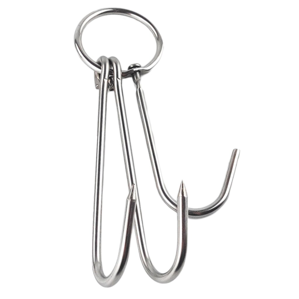 2 Pieces Stainless Steel Silver Butcher Hook Meat Ring 3 Hooks Pot Hanger Kitchen