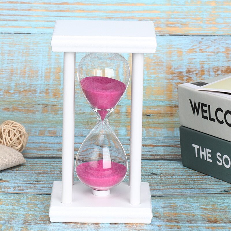 45/60 Minutes Hourglass Sand Timer Kitchen School Modern Wooden Hour Glass Sandglass Sand Clock Tea Timers Home Decoration: White Pink / 60mins