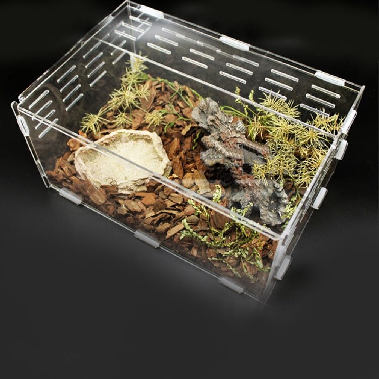 Transparent Acrylic Reptile Box For Spiders Tortoise Lizard Box Vents Box Insect Sliding Terrarium Insect Small Breeding