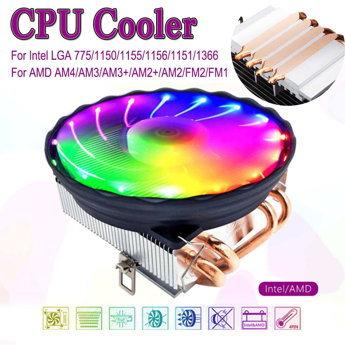 3pin/4pin Cpu Cooler Fan 4 Heatpipes Cooling Fan Heatsink Koeler Queit Fan Voor Intel 775/1150/ 1151/1155/1156/1366 Amd: 4pin colorful fan