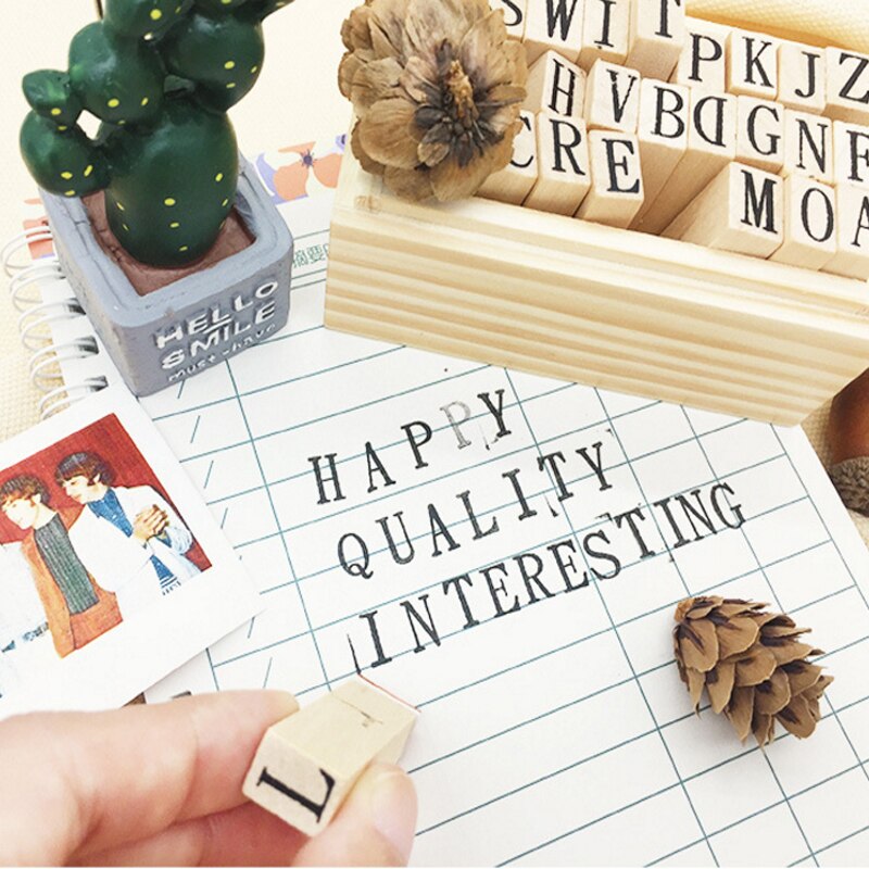 26 stk/sett søt engelsk alfabet digitale bokstaver segl sett gjør-det-selv tre gummistempler for scrapbooking skrivesaker standard stempel