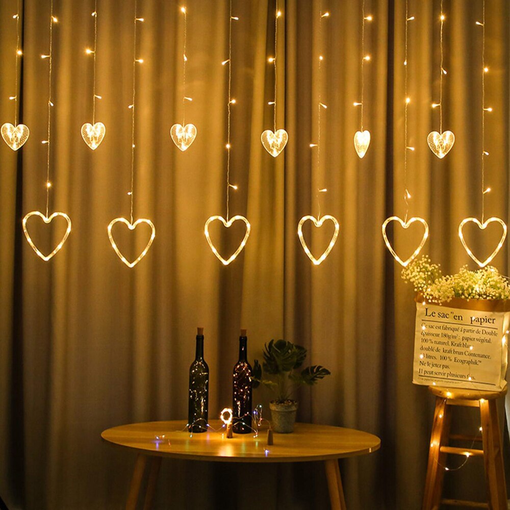 Eu Plug Hartvormige Gordijn Licht Fairy String Lights Kerstmis Garland Outdoor Voor Feest Thuis Bruiloft Jaar Decor