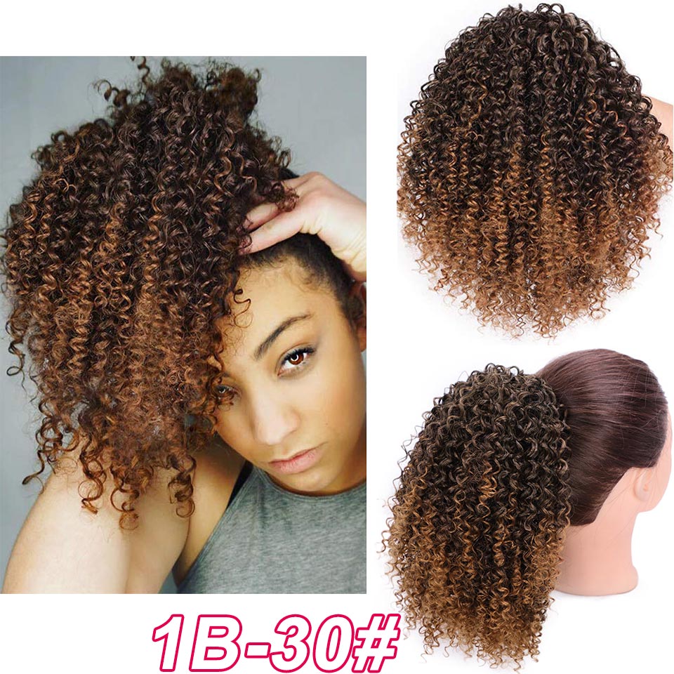 Vigorous Afro-coletero corto rizado para mujer, pieza de cabello para mujer negra Afro, coleta sintética con Clip en el cabello: 1B-30