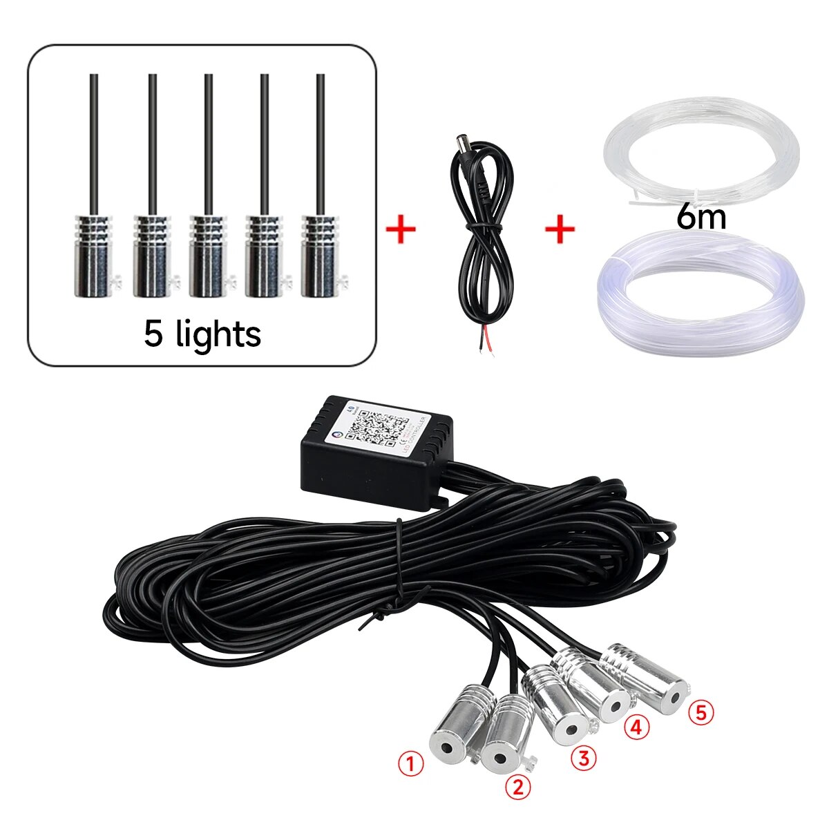 Auto Innenraum Neon rgb LED-Umgebungs licht Glasfaser-Kit mit App-Sound-Steuerung mehrere Modi Auto-Atmosphäre dekorative Lampe: 4300 Karat Weiß gelb
