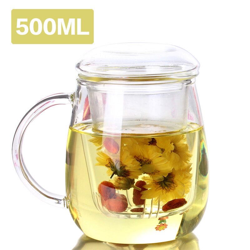 Klart glas krus glas kaffe te kop mælk juice krus med mesh te si infuser med filter tekande varmebestandige glas krus: 500ml glas te kop