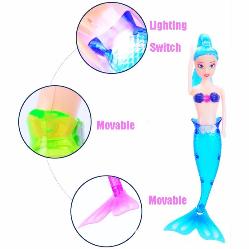 Farbe Zufällig Wasserdichte LED Licht Schwimmen Meerjungfrau Puppe Art Mädchen Spielzeug Schlecht Schwimmen Schwimmbad