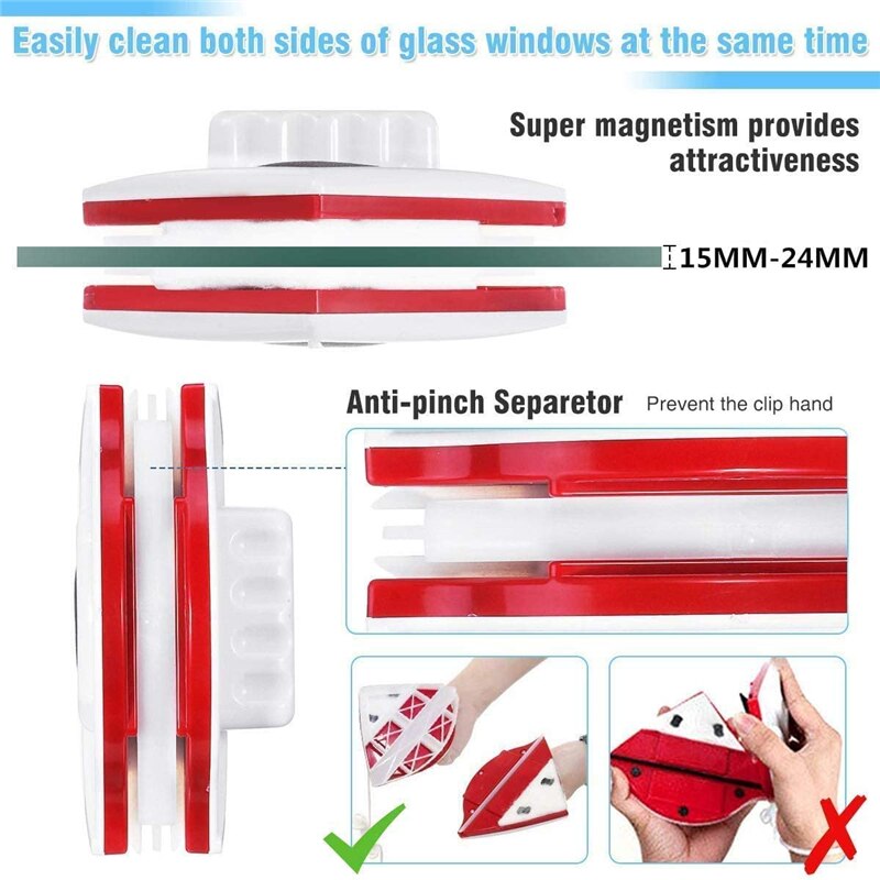 Magnetische Window Cleaner Borstel Dubbelzijdig Glas Cleaner Magneet Ruitenwisser Met 2.5M Anti-Vallen Touw Venster Wassen Huishouden tool