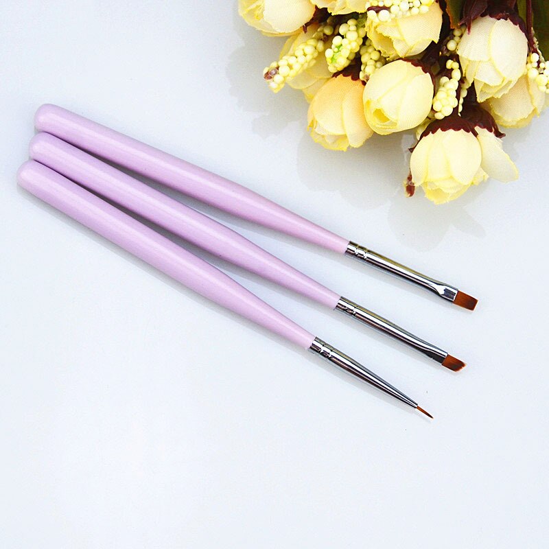3 Stks/set Roze Handvat Nylon Kwast Verschillende Vorm Aquarel Nail Brush Pen Voor Studenten Meisjes School Office Art Supplies