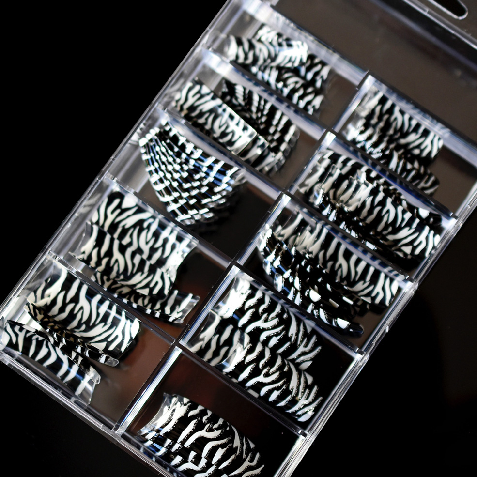 Half Cover Franse Acryl Valse Nail Tips Lange Platte Zebra Nep Nagels Zwart Wit DIY Nail Art Accessoires N211 70 stks/doos