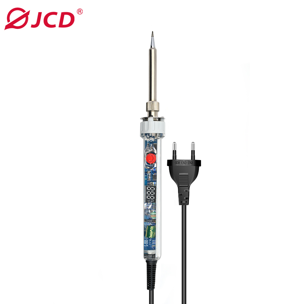 JCD 100W Electric Soldering Iron P907 110V 220V Adjustable Temperature LCD Digital Display With Switch Welding Repair Tools: Silver / Under 50W / us