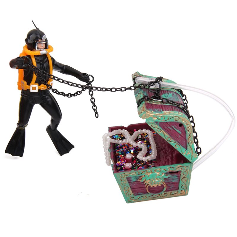 treasure Treasure hunter Diver Decoration for Aquarium Fish Tank Black