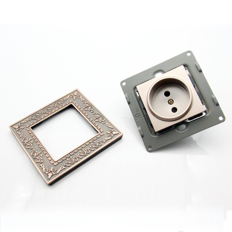 UNKAS Manufacturer EU Standard Electric Plug Power Socket Gold Panel 80g Copper Core Wall Outlet