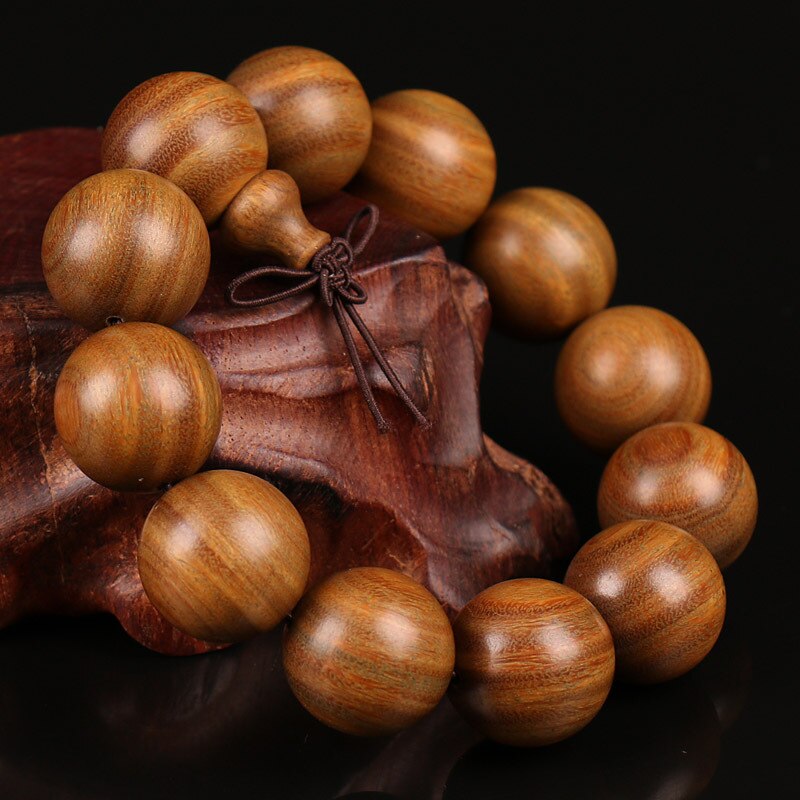 Buddhistischen Holz Armbänder, natürliche GrüNe Sandelholz Perlen Armbinde, Gebet Große Perle Mala Armbinde Frauen Männer Schmuck