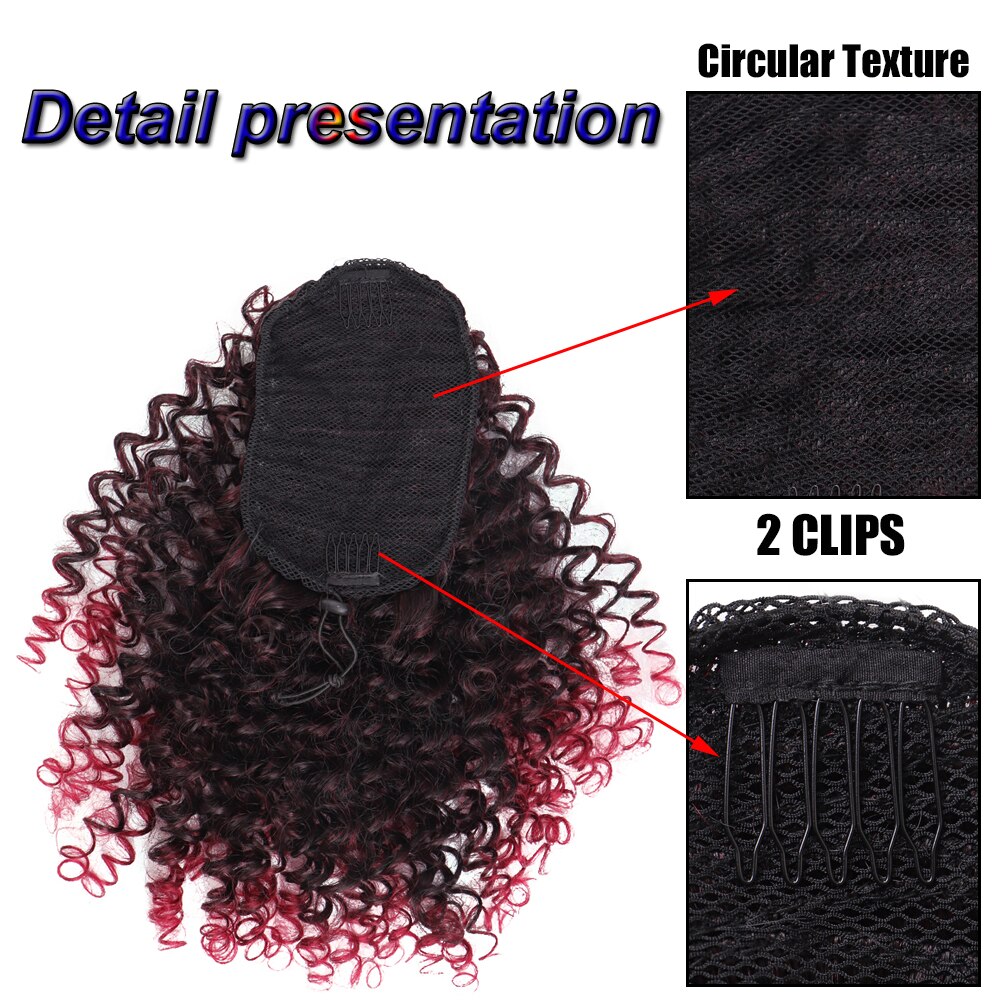 XUANGUANG Short Kinky Curly Drawstring Cooperate 2 Clips Ponytail Synthetic Curly Hair Extensions For Women