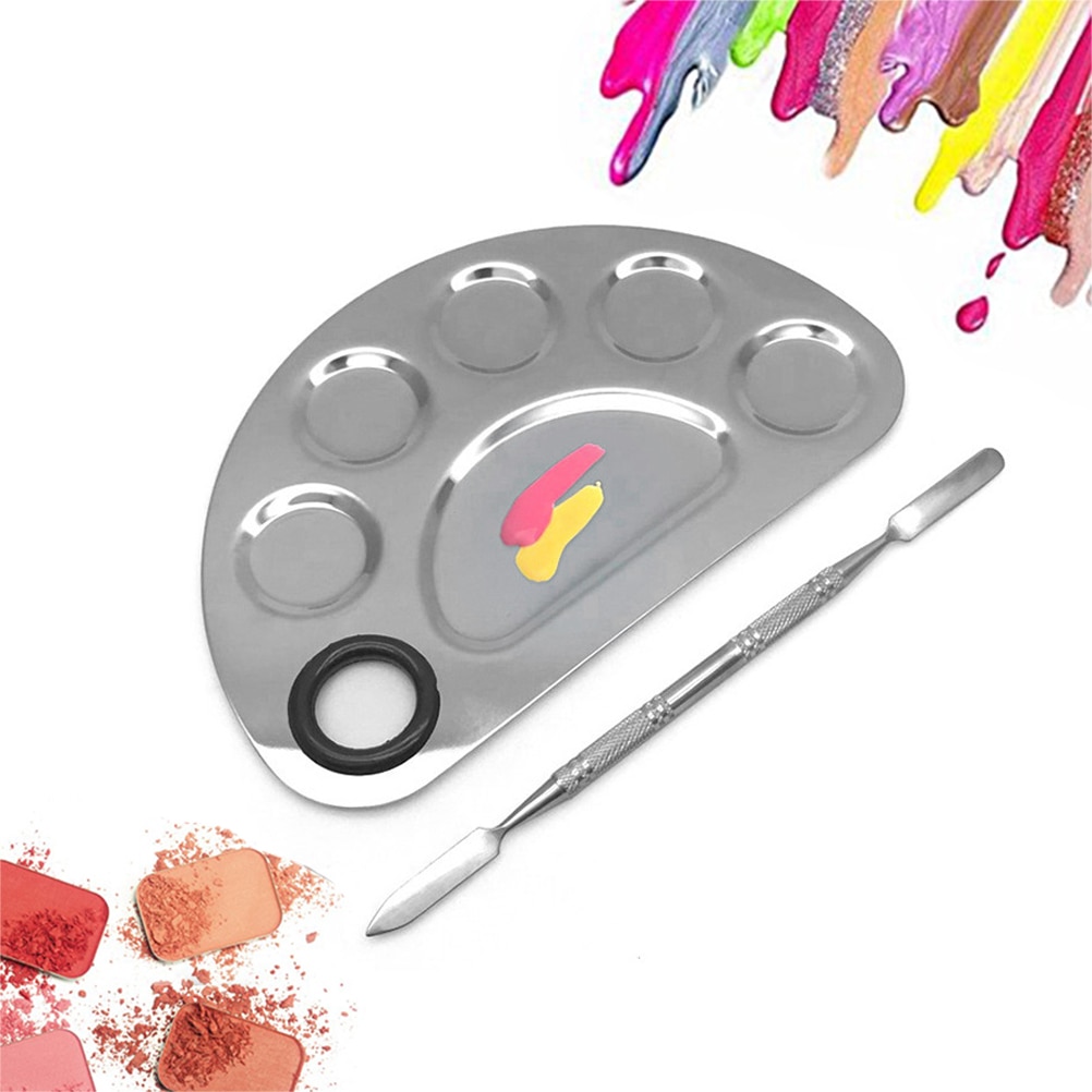 Artist Mixing Palette Stainless Steel 6 Holes Makeup Palette Nail Art Polish Mixing Plate Cosmetic for Mixing Foundation