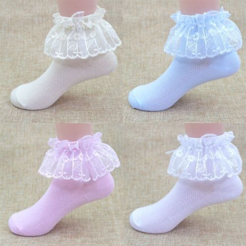Cute Princess Girl Toddler Kids Baby Vintage Lace Bow Ruffle Frilly Ankle Socks