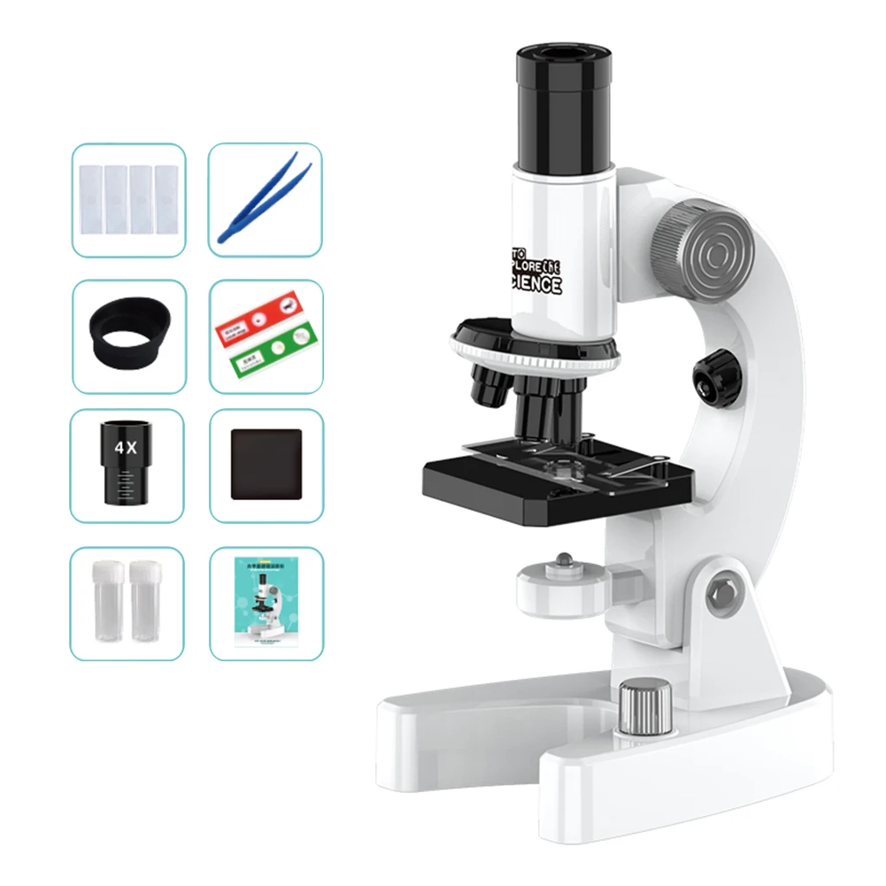Microscopio óptico Monocular 200X-4800X, microscopio de biología Experimental de ciencia para estudiantes escolares, microscopio de laboratorio para niños: Rojo