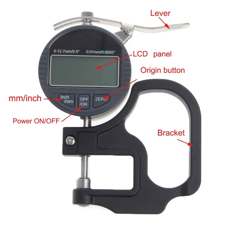 0-12.7mm Elektronische Micrometer Digitale Dikte Meter Gauge 0.01mm Diepte Tester voor Papier Film Leer Dikte Meten tool