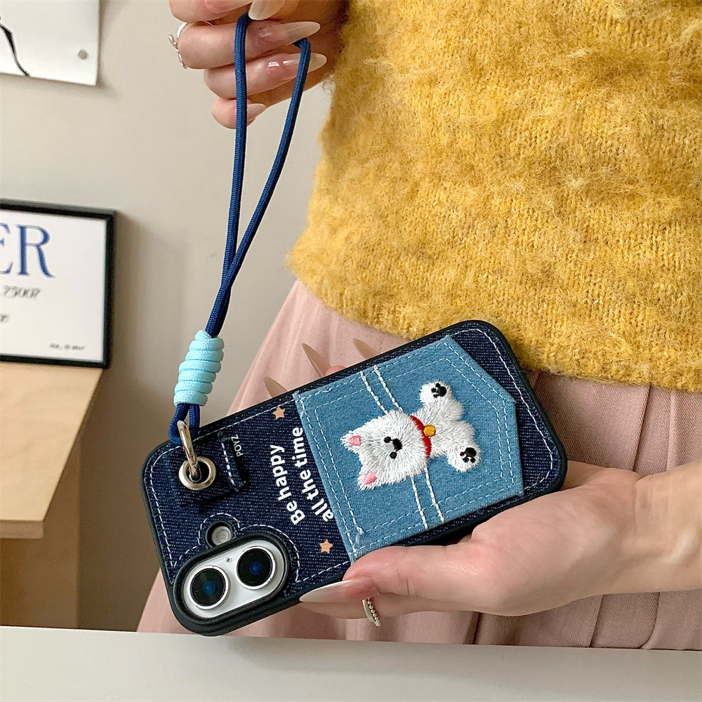 Funda de teléfono con estampado de cachorro, coreana INS, con tarjetero para iPhone 15 14 Pro Max 13 16 17 Pro, Fundas bonitas