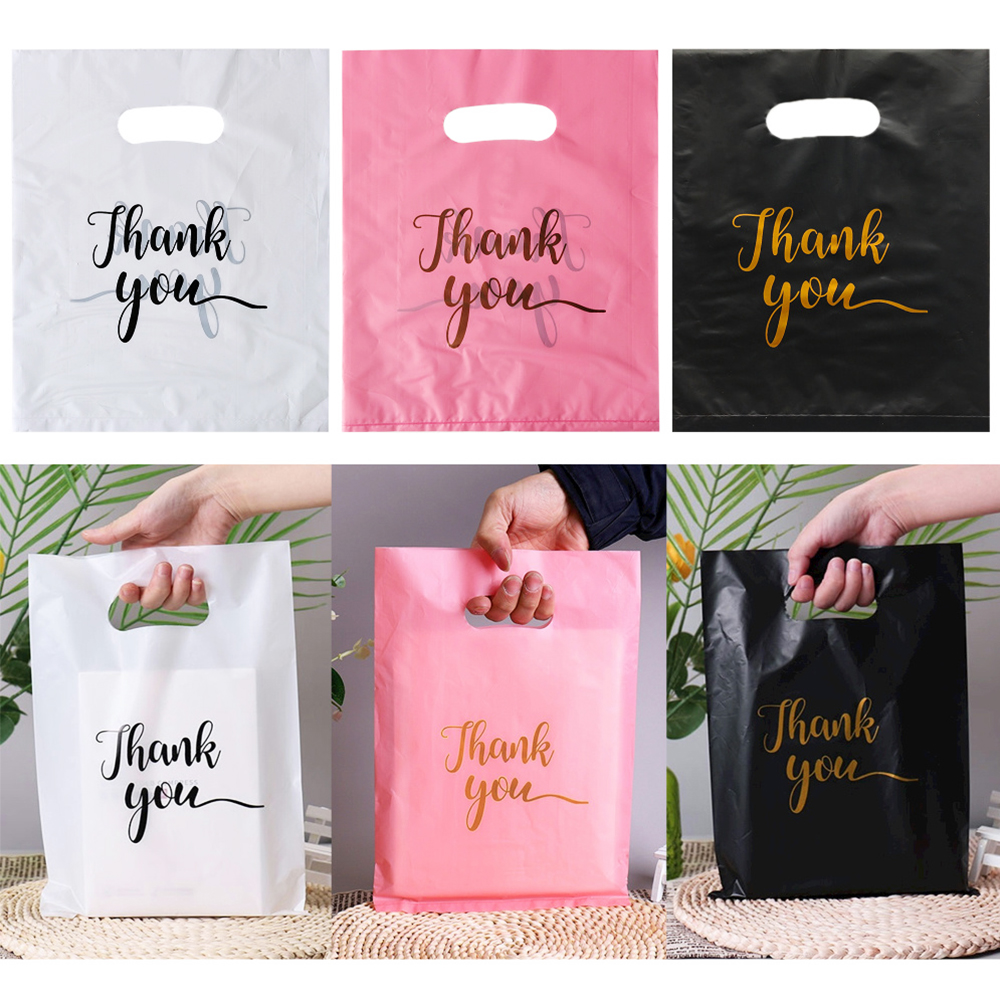 10/50/100 Uds. Bolsas de de agradecimiento, bolsas de plástico para de cumpleaños y boda, recuerdos, compras para pequeñas empresas, embalaje de galletas y dulces
