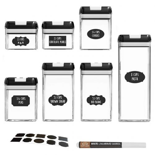 7Pcs/Set Transparent Square Airtight Food Storage Containers Kitchen Bulk Pantry Organization Sealed Jars with Lid Refrigerator: Default Title