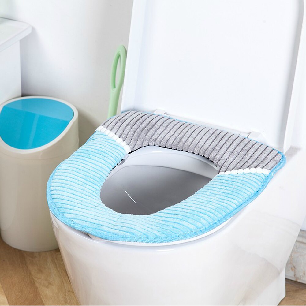 Corduroy PU Closestool Soft Warmer Alle Vorm Badkamer Protector Wc Cover Seat Deksel Pad Herbruikbare duurzaam Niet giftig schoon: Blue