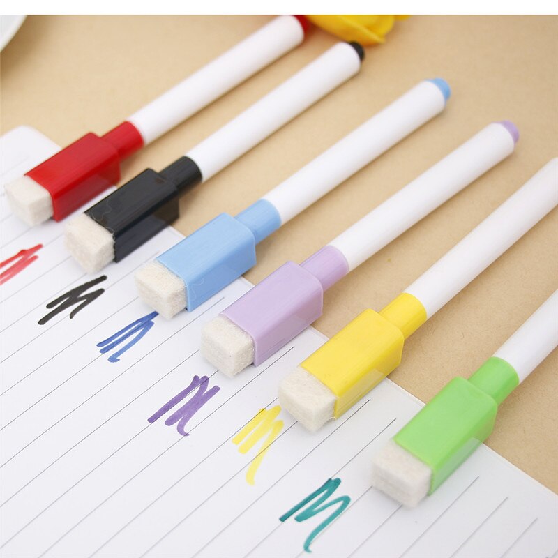 6 stk / parti farvet blæk whiteboard markørpen sæt med viskelæder tuschpen børn børn papirvarer sletbar tuschpen