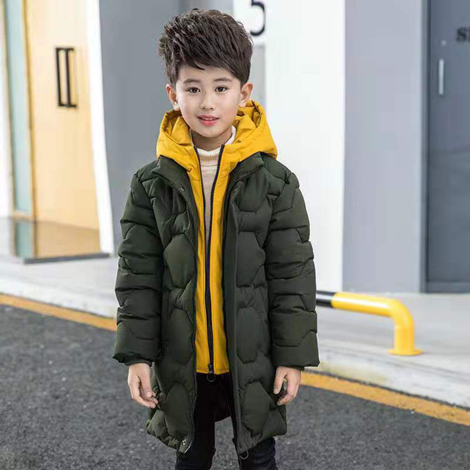 Voor 6 8 10 12 13 Jr Effen Kleur Tiener Jongens Rits Jassen Winter Parka Geel Kleur Hooded Casual warm Jongens Bovenkleding