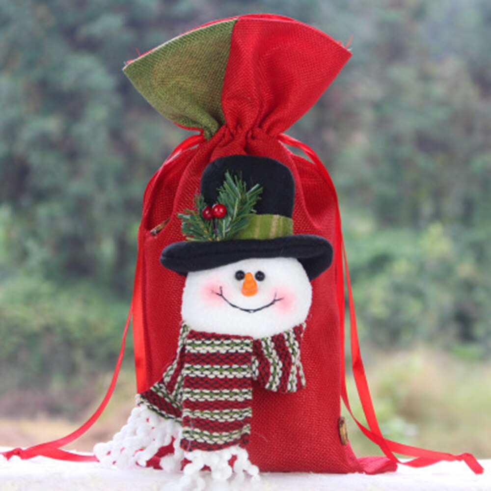 Kerst Voelde Santa Zak Kinderen Xmas Snoep Kous Tas Grote Size Trekkoord Herbruikbare Opvouwbare Kerstcadeaus: Snowman-S