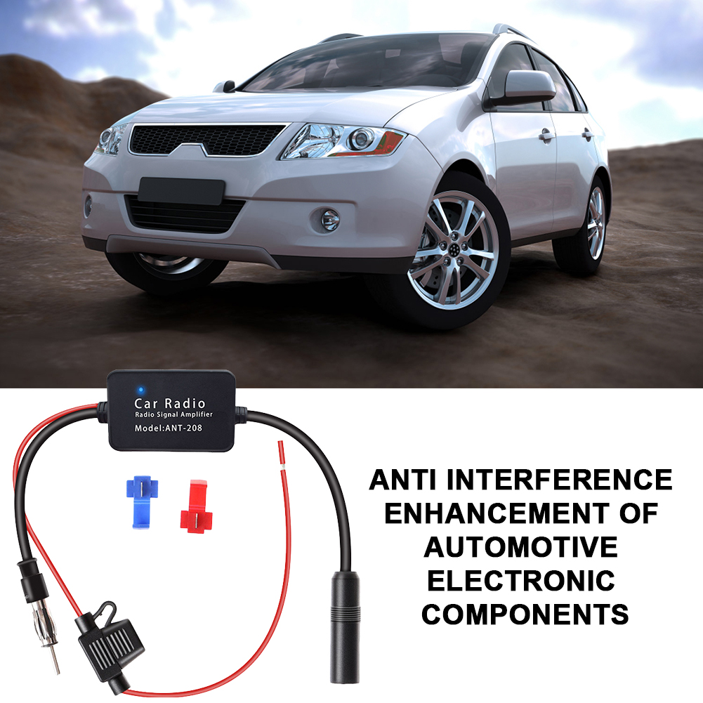 Amplificador de antena de rádio de carro 12v, rádio am fm, anti-interferência, aumenta o amplificador de antena de sinal fm para ant208