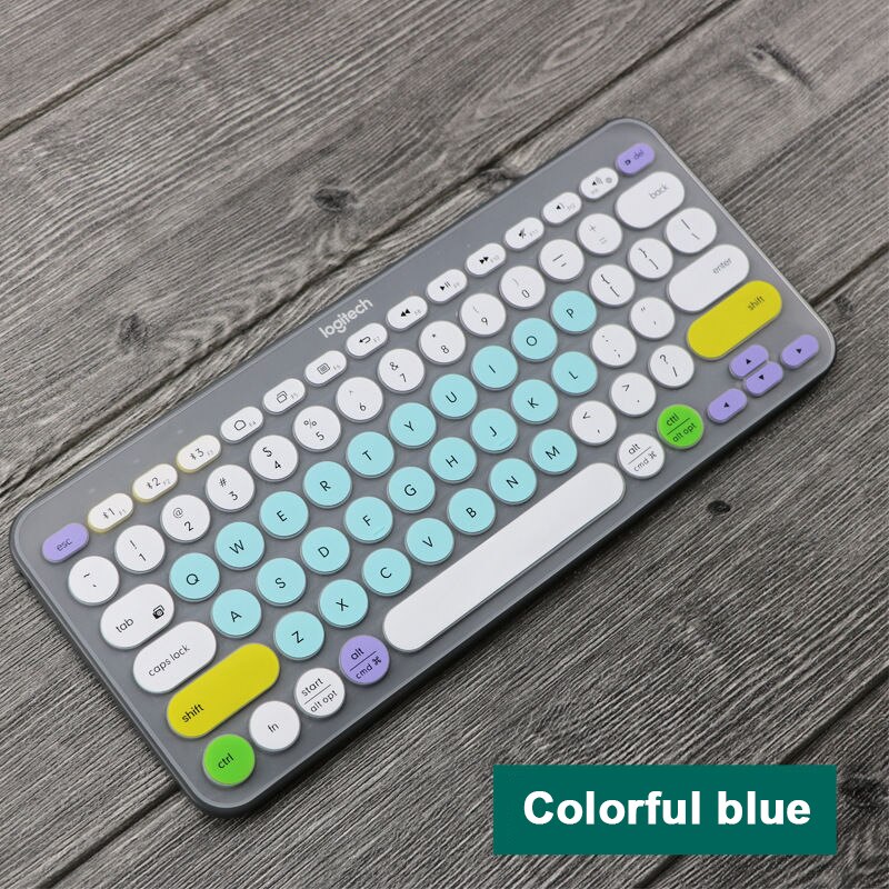 Besegad Kleurrijke Laptop Siliconen Toetsenbord Cover Skin Sticker Protector Beschermhoes Voor Logitech K380 Bluetooth Toetsenbord: Colorful blue