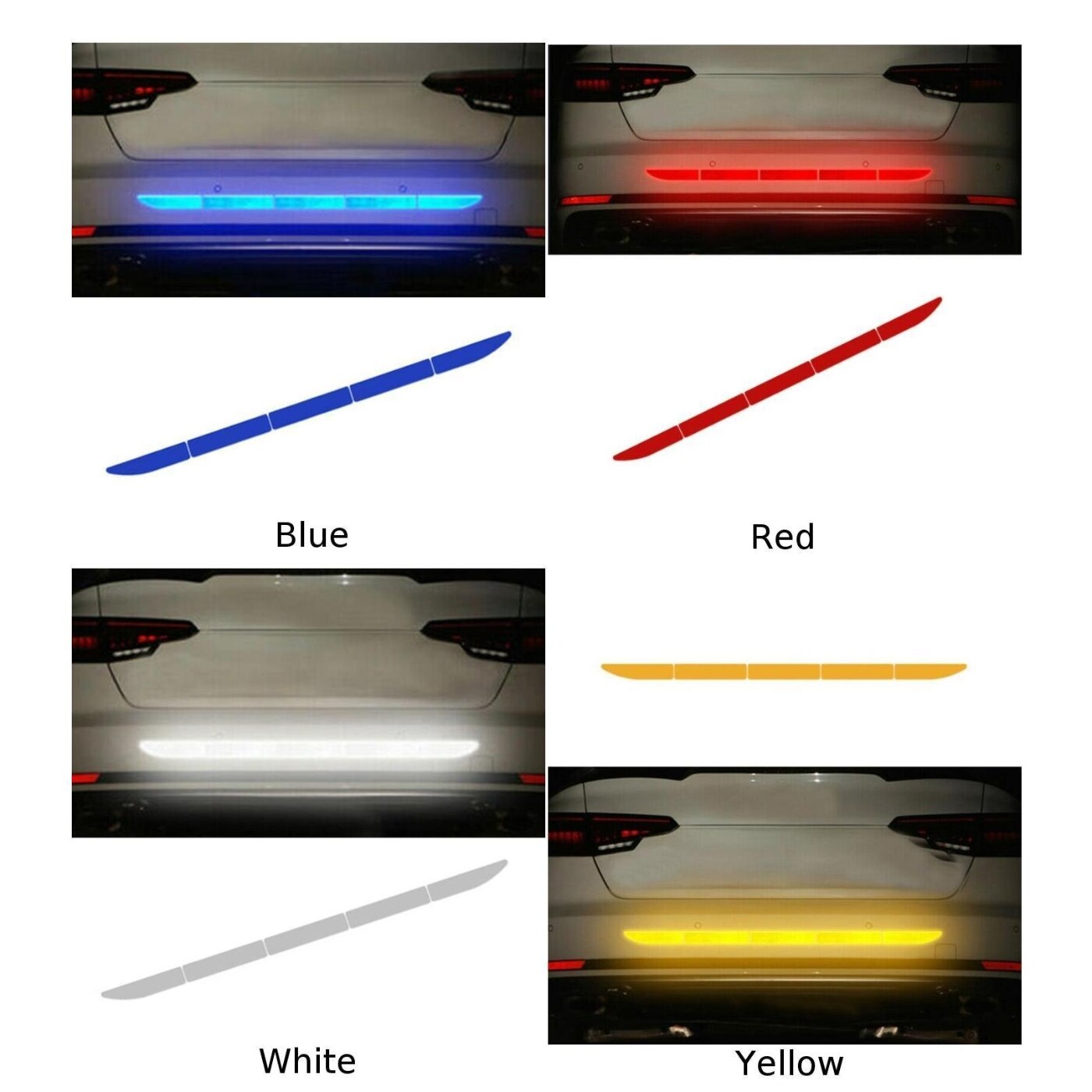 Cinta reflectante para cinta de advertencia de coche, pegatinas de seguridad para parachoques, pegatinas de pegado, Accesorios blanco/rojo/amarillo/azul