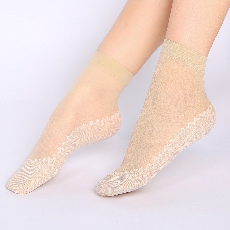 Spring and Summer Women's Thin Velvet Short Silk Stockings Massage Footbed WOMEN'S Socks Foot plus Cotton Silk Stockings Durable: Flesh Color