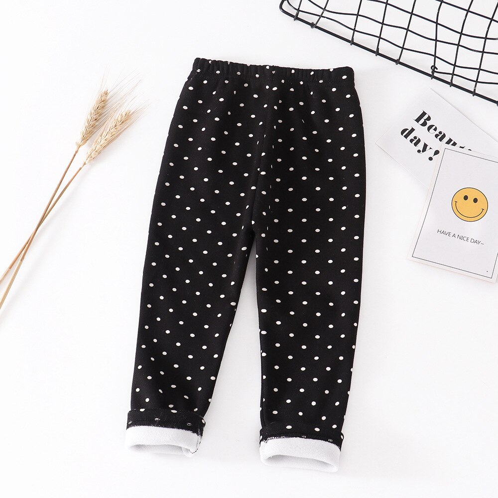 V-TREE Leggings Voor Meisjes Warme Fluwelen Kinderen Leggings Broek Dots Print Kids Kleding Herfst Winter 3-8Y: Black / 2T