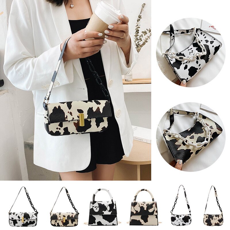 Di modo di Latte di Mucca Borsa Delle Donne di Stampa Borsoni Femminile casuale Sotto Le Ascelle Borse A Spalla Popolare Semplice Femminile Borsa Quotidiana per Dropshipping