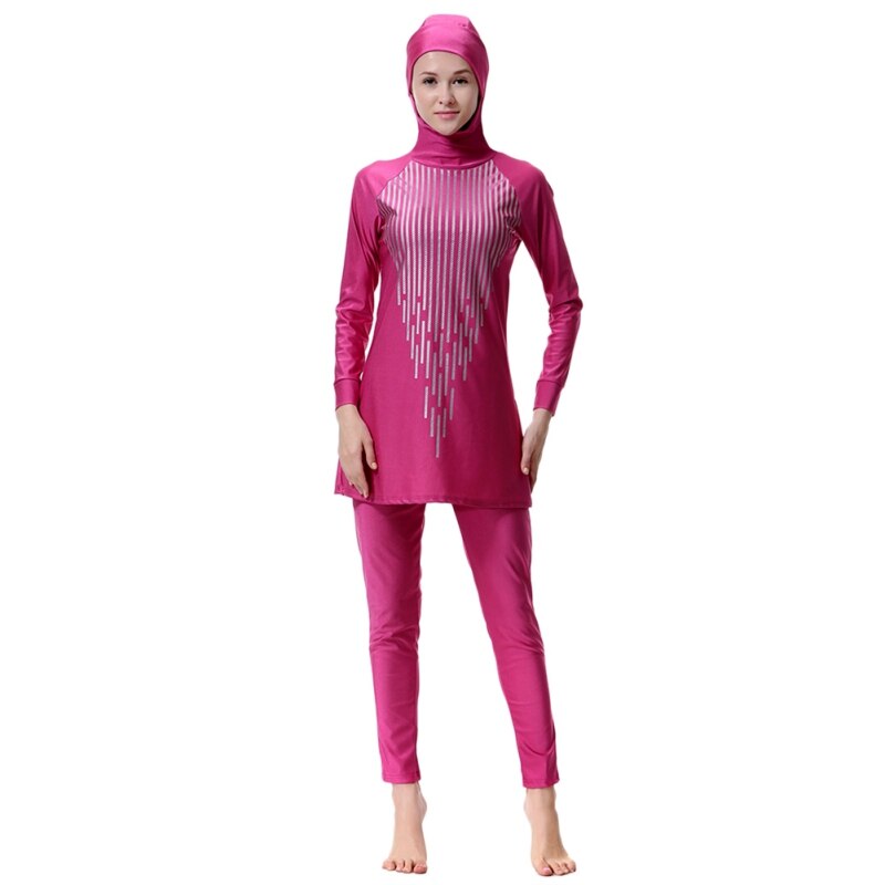 Musulmano Costume Da Bagno A Righe Vestiti di Costumi Da Bagno Delle Signore Modest Musulmano Costumi Da Bagno Vestiti di Nuoto: Rosso / XXXL