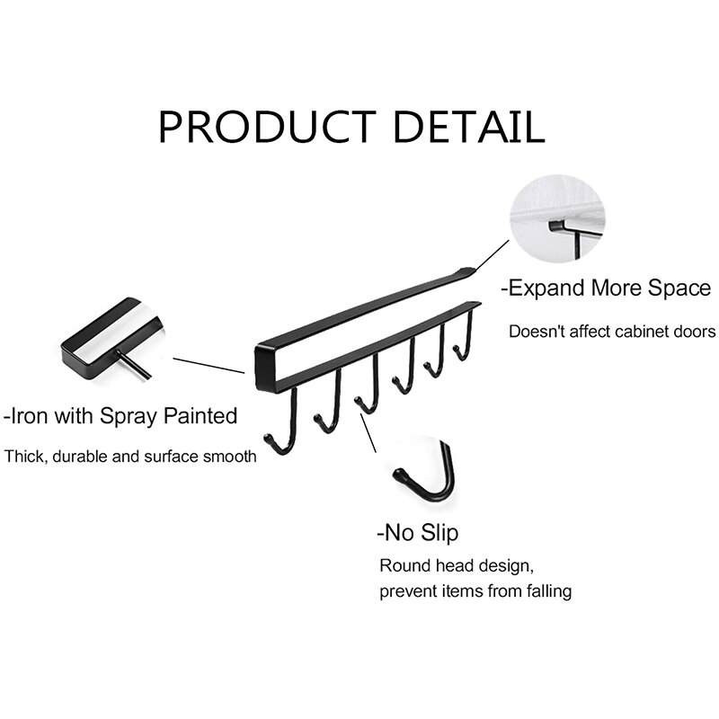 Multifunctionele 3 stuks  x 6 haken mokhouder onder kast koffiekopje hanger voor keuken, kledingkast en elke dikte  of 0.8 inch of