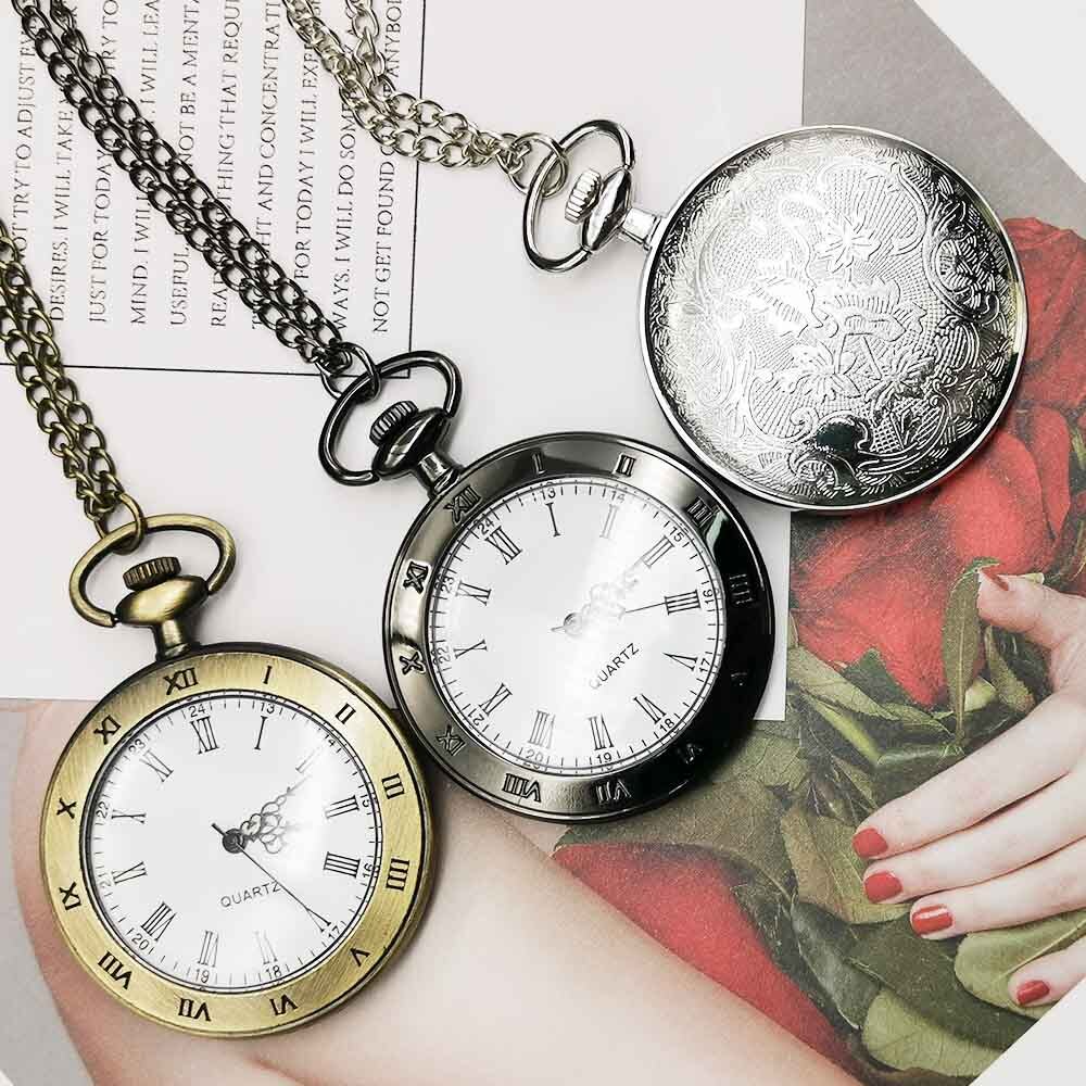 Unieke Mannen Vrouwen Vintage Zakhorloge Romeinse Cijfers Fob Horloge Glazen Wijzerplaat Ketting Hanger Klok Tijd met Ketting