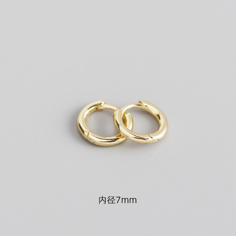 925 Sterling Zilveren Oorbel Mode Zirkoon Kruis Oor Ring Ronde Oor Bot Nagel Oor Gesp Eenvoudige Wilde Trend Jongen Meisje oor Sieraden: 1 pair gold 7mm