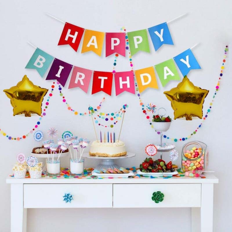 Fargerik gratulerer med dagen bunting bannere 1st bursdagsballonger fest blå rosa 16 tommers aluminiumsdekor folie bokstaver festrekvisita