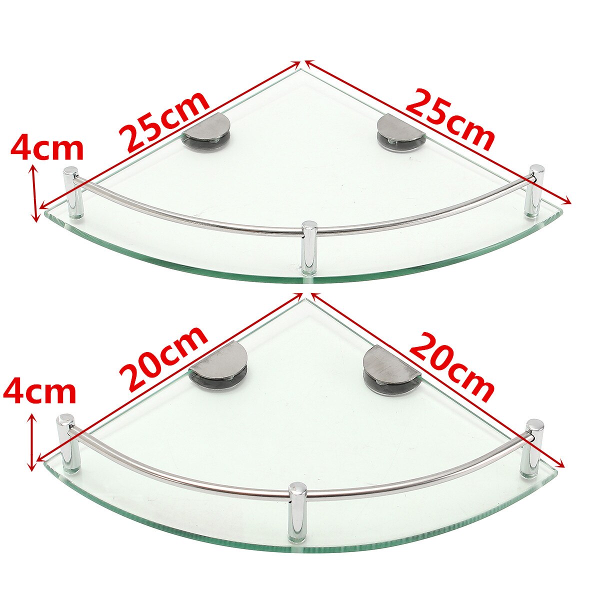 20cm/25cm Bathroom Glass Bath Shower Triangular Shelf Holder Organizer Single Layer Modern Style Glass Bathroom Shelves