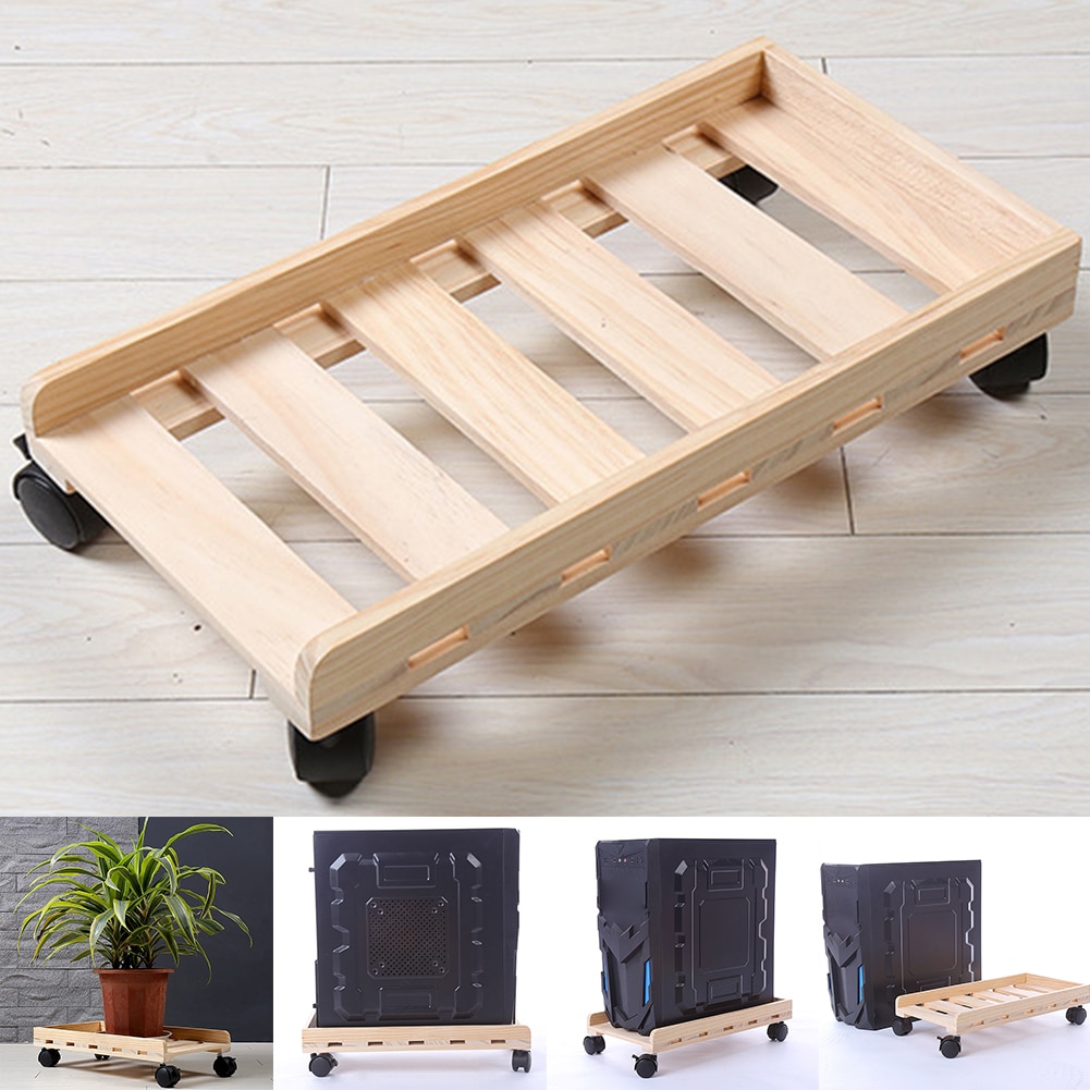 CPU Stand Wooden Moving Tray Case Holder Tower Desktop Computer Office Adjustable PC Caster Heat Dissipation Rolling Wheels
