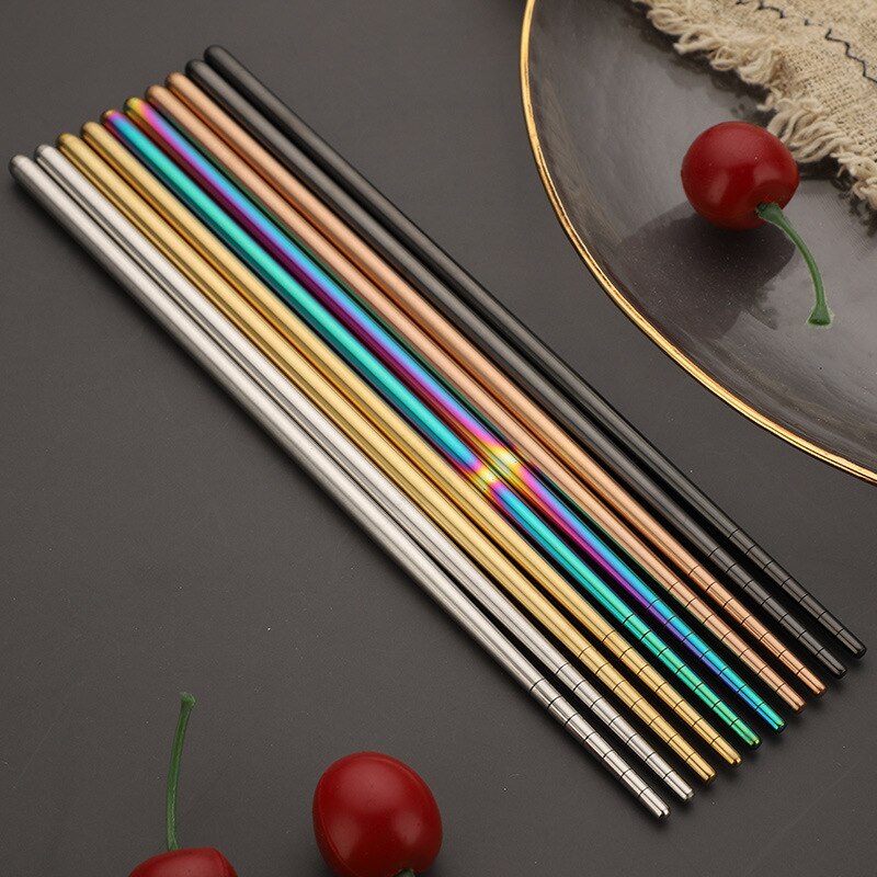 1 Pair Chopsticks Non-Slip Chinese Stainless Steel Reusable Metal Chopstick for Sushi Food Sticks Set Tableware Kitchen Tool