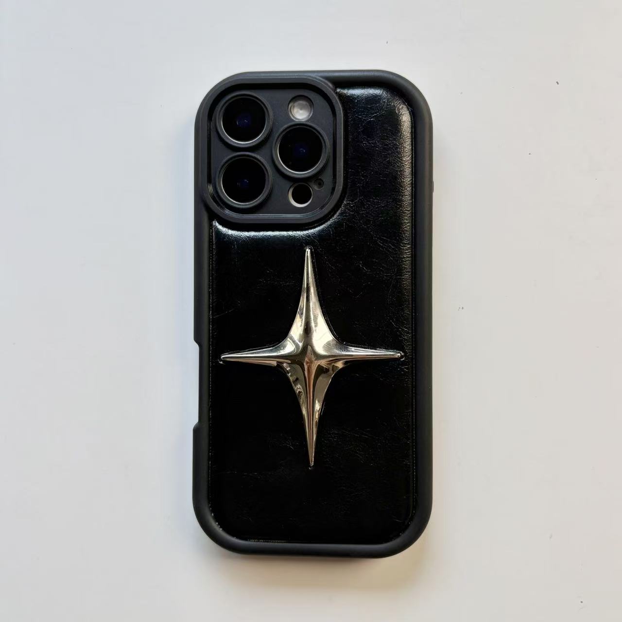 Luxe Metalen Ster PU Lederen Telefoon Cover Case Voor iPhone 16 15 14 13 12 11 Pro Max schokbestendig Beschermende Mannen Vrouwen Stijlvolle Gevallen: Voor Iphone11 (6.1 ")